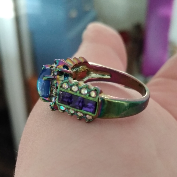 Metallic Rainbow Fire Opal Gemstone Cluster Ring 9 - Picture 9 of 14
